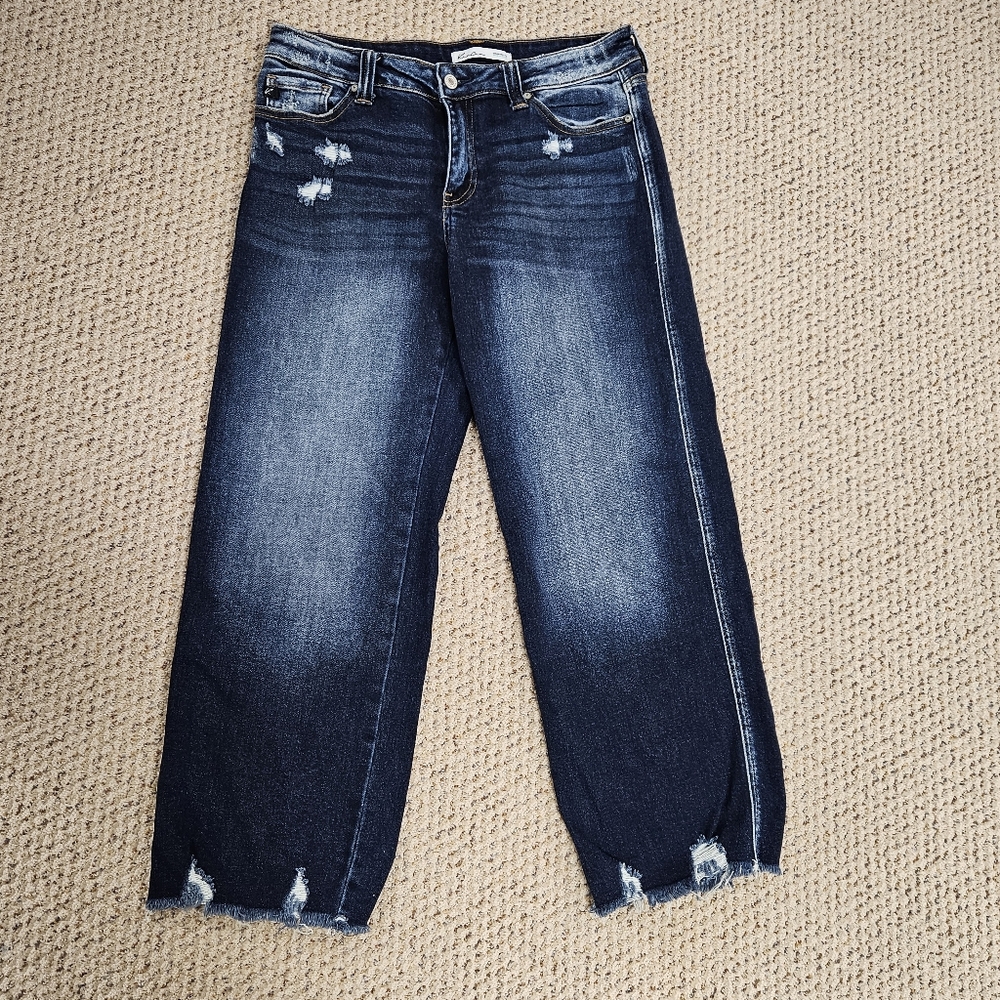 Kancan Raw Hem Distressed Medium‎ Rise Wide Leg Jeans Size 28